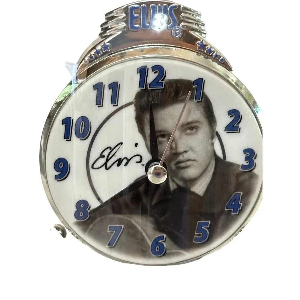 Elvis Presley Pendulum Clock 25th‎ Anniversary Blue Silver Glass Works See Video